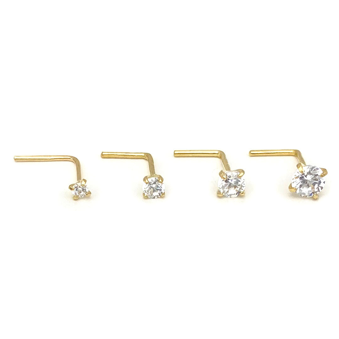 14k CZ L-shape Nose Pin